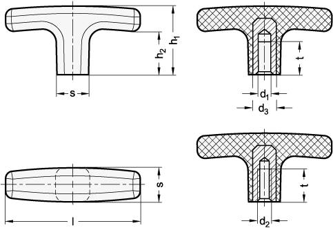 T-Griff 80 x M10, Thermoplast, schwarz
