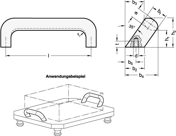 EDELSTAHL-BÜGELGRIFF, SCHRÄG