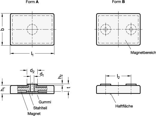 HALTEMAGNET, RECHTECKFORM MIT INNENGEWINDE