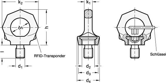 DREHBARE RINGSCHRAUBE MIT SCHLÜSSELBLECH