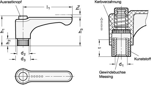 VERSTELLBARER KLEMMHEBEL, FLACH