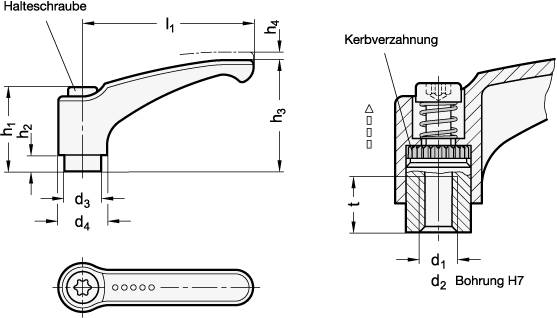 VERSTELLB.KLEMMHEBEL, EDELSTAHL, SILBER