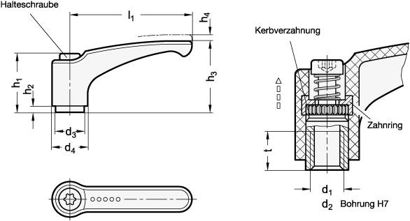 Verstellbare Klemmhebel 78 mit Innengewinde M10, Zink-Druckg