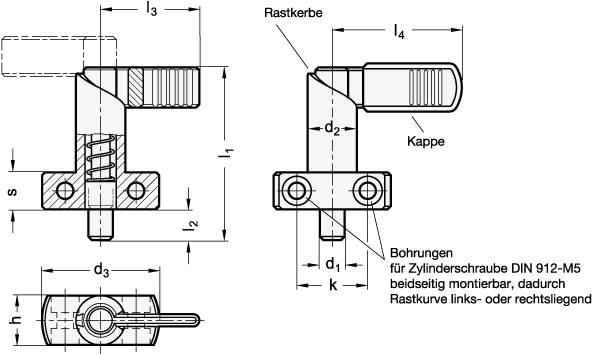 RASTRIEGEL MIT ANSCHRAUBFLANSCH U. KAPPE