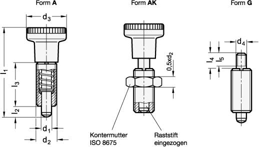 RASTBOLZEN, MIT KONTERMUTTER, MIT KNOPF