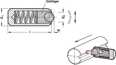 Federndes Druckstück Ø 4 mm, ohne Gewinde, Kugel gleitgelage