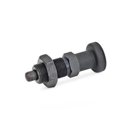 Rastbolzen Ø 6, M12x1,5, Form AK - mit Knopf, mit Mutter, St