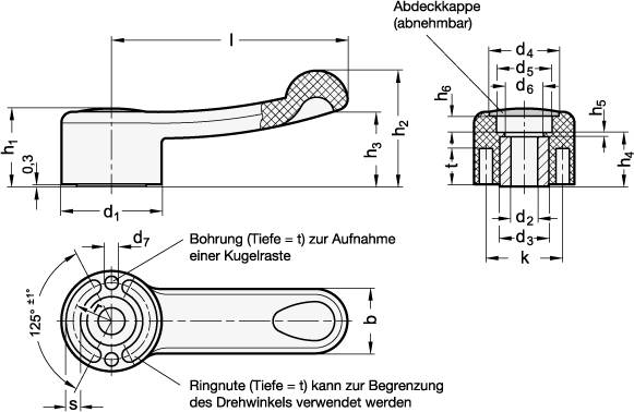 SCHALTGRIFF, BUCHSE EDELSTAHL, ABDECKKAPPE BLAU