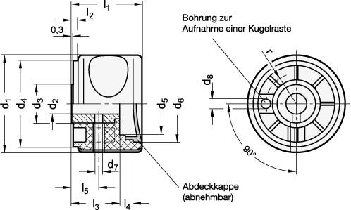 DREHKNOPF, ABDECKKAPPE SCHWARZGRAU