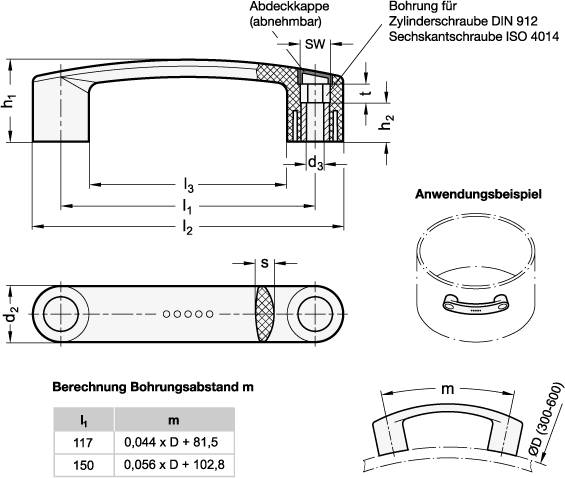 BÜGELGRIFF, ABDECKKAPPEN GRAU