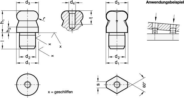 AUFNAHMEBOLZEN MIT KUGELANSATZ, ABGEFLACHT