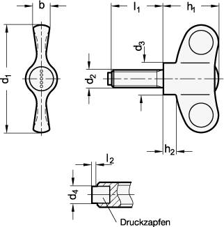FLÜGELSCHRAUBE MIT KU-DRUCKZAPFEN
