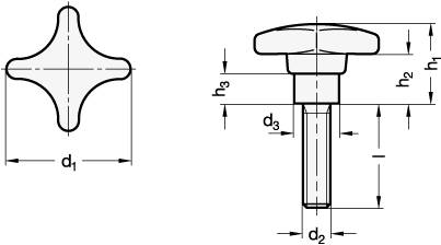 Kreuzgriffschraube 40 x M8, 35 lang, Thermoplast