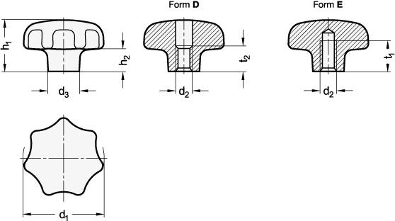 Sterngriff 32, M6, Form E - Gewindesackloch, Edelstahl A4 po
