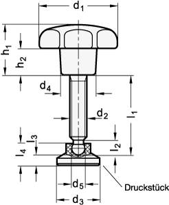 Sterngriffschraube M10-35 x 21 mm, beweglichem Druckstück