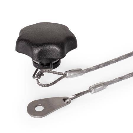 Sterngriff Ø 32, M6, Form H - mit Halteseil, Thermoplast