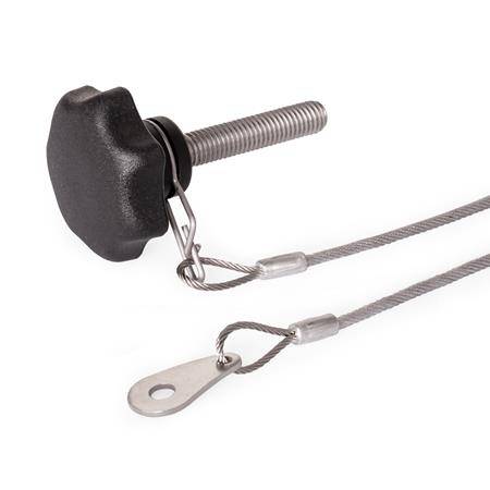 Sterngriffschraube 40, M8 x 25, mit Halteseil, Thermoplast