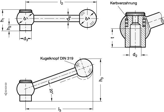 VERSTELLB.KUGELGRIFF, SCHRÄG