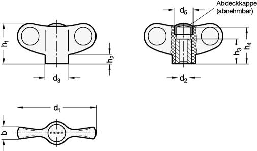 FLÜGELMUTTER, KAPPE SCHWARZGRAU