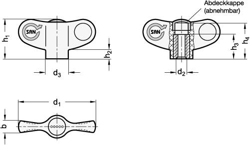 FLÜGELMUTTER, ANTIBAKTERIELL, SCHWARZGRAU