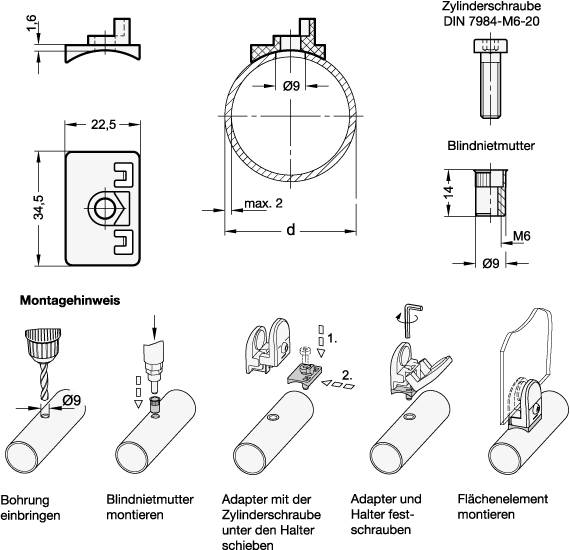 ADAPTER FÜR FLÄCHENELEMENTE-HALTER GN 649