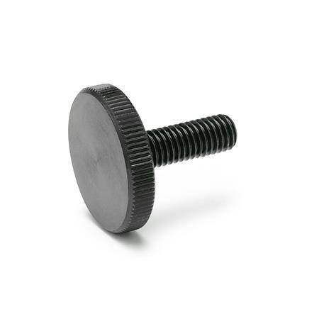 Rändelschraube M3 x 8, flach, Stahl brüniert, DIN 653