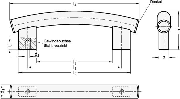 ALUMINIUM-ROHRBOGENGRIFF, SCHWARZ BESCHICHTET