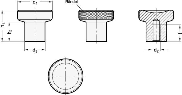 Edelstahl-Knöpfe Ø21, M5, Form A - ohne Rändel