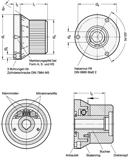 VERSTELLKNOPF MIT STUFENLOSER ARRETIERUNG