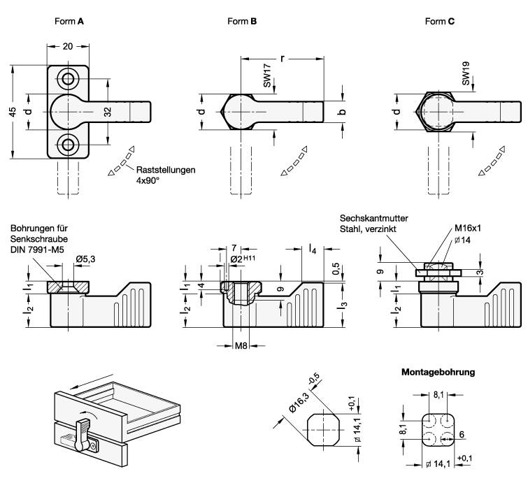 SPERRRIEGEL, VIERKANT-ANBAUTEIL, RIEGEL SCHWARZ