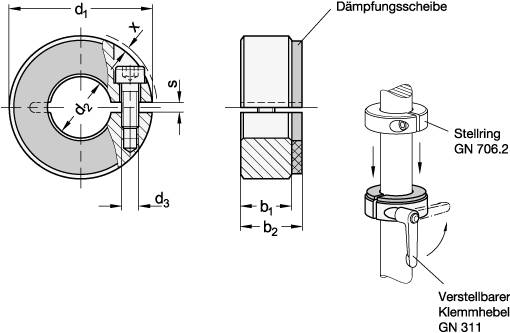 EDELSTAHL-STELLRING, GESCHLITZT, MIT DÄMPFUNG
