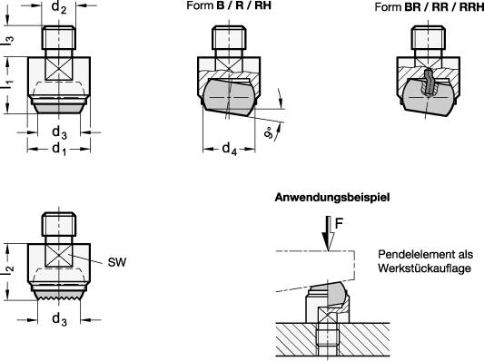 PENDELELEMENT M. AUßENGEWINDE, DRUCKFLÄCHE PLAN