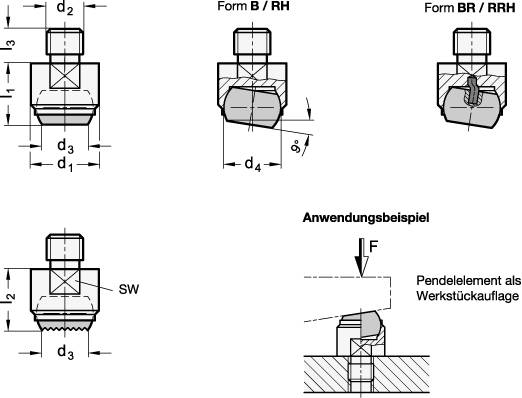 EDELSTAHL-PENDELELEMENT, DRUCKFLÄCHE PLAN