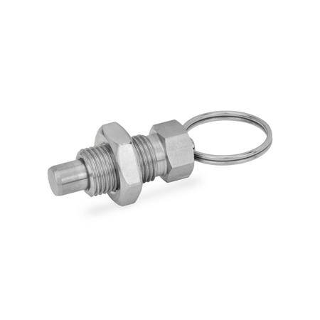 Rastbolzen Ø 6 mm, M10, Form AK - o. Rastsperre, mit Zugring