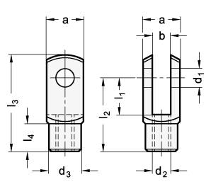 Gabelgelenke 8 x 16 lang, M8, Rechtsgewinde, Aluminium, DIN