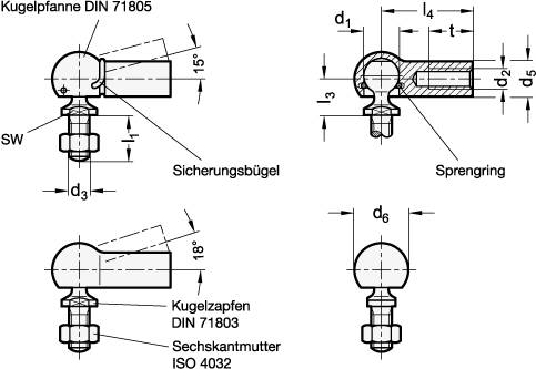 EDELSTAHL-WINKELGELENK MIT GEWINDEZAPFEN