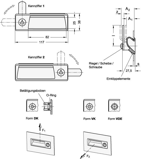 VERRIEGELUNG MIT GRIFFSCHALE, ZUNGE EDELSTAHL