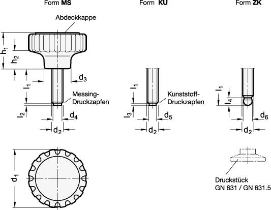 RÄNDELGRIFF MIT EDELSTAHL-GEW.STIFT/MS-DRUCKZAPFEN