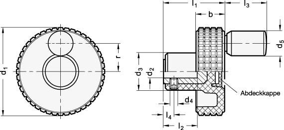 Zustellrad 50, Bohrung B6, Form D - mit drehbarem Knopf