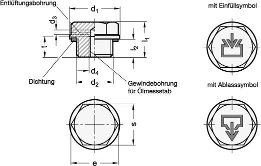 VERSCHLUSSSCHRAUBE MIT EINFÜLLSYMBOL, SCHWARZ