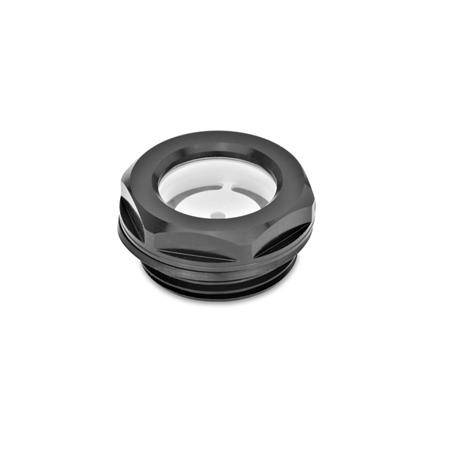 ÖLSCHAUGLAS AUS ALUMINIUM, MIT FLOATGLAS, SCHWARZ