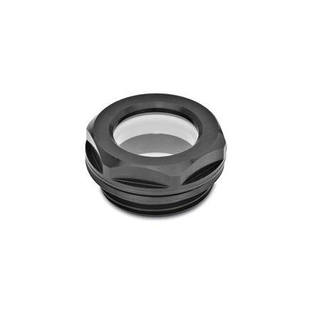 ÖLSCHAUGLAS AUS ALUMINIUM, MIT FLOATGLAS, SCHWARZ