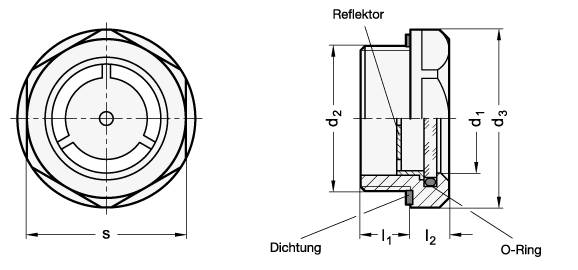 ÖLSCHAUGLAS AUS ALUMINIUM, MIT ESG-GLAS