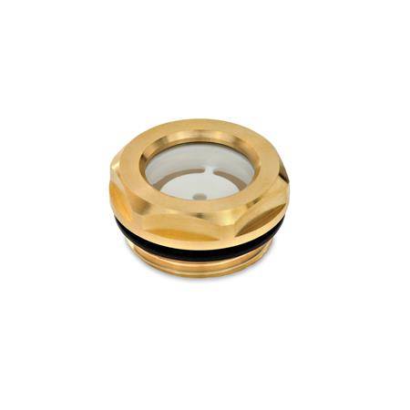 ÖLSCHAUGLAS AUS MESSING, MIT FLOATGLAS
