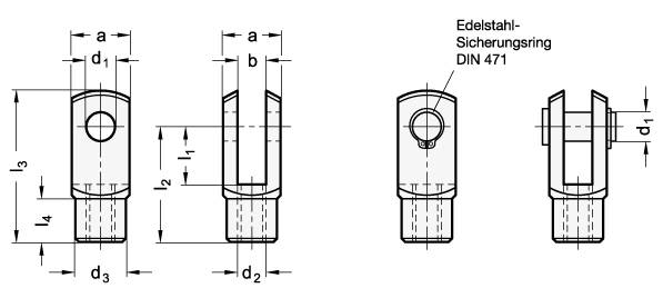 EDELSTAHL-GABELGELENK MIT SICHERUNGSRING