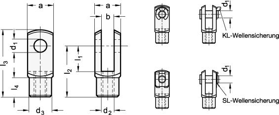 ALU-GABELGELENK MIT BOLZEN UND KL-WELLENSICHERUNG