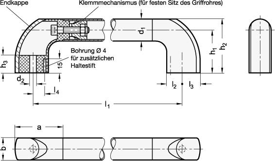 BÜGELGRIFF, GRIFFROHR ELOX., ABDECKKAPPEN GRAU