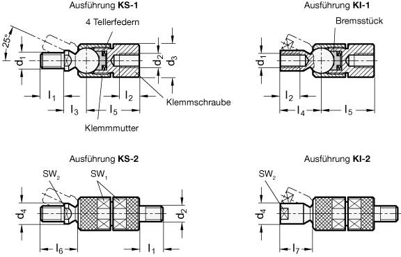 Kugelgelenk M8, KI - Kugel mit Innengewinde, Montageseite mi