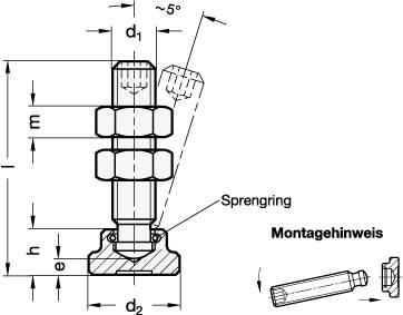 Andruckschraube M10 x 54 mm, mit Druckstück und Sprengring,