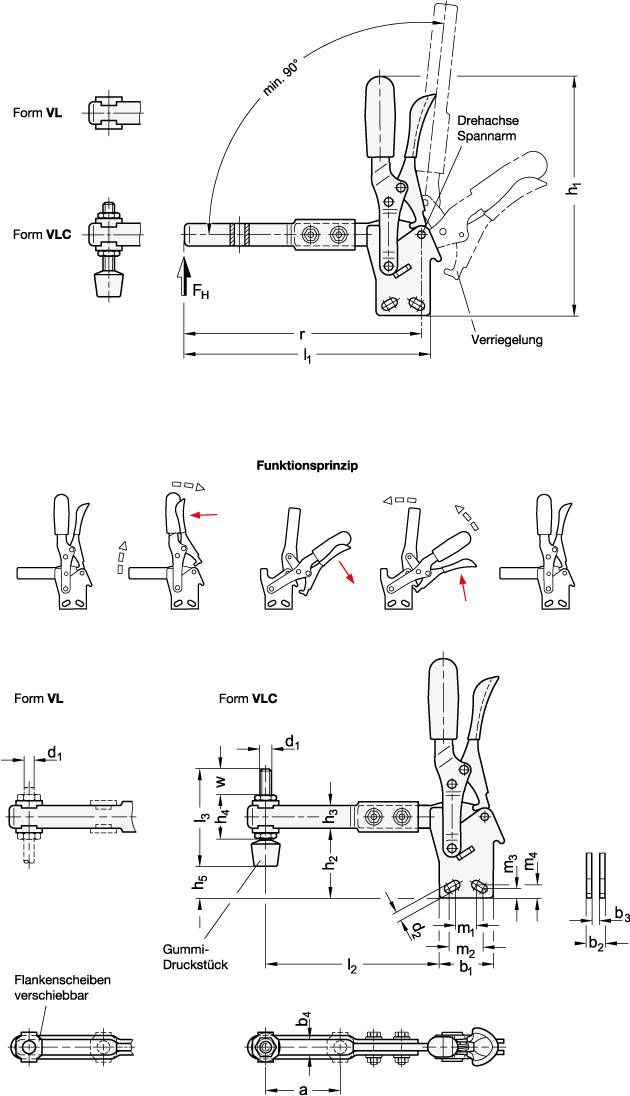 VERTIKALSPANNER MIT VERL. SPANNARM UND VERRIEGEL.